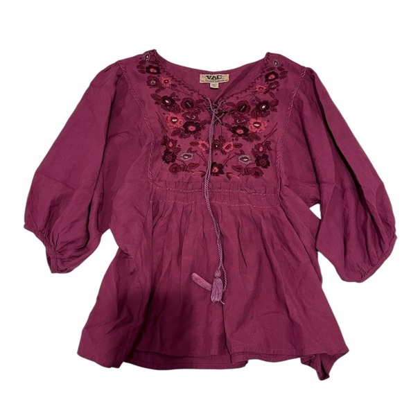 Y2K VAC Red Boho Embroidered Lace Up Floral Tunic Top XS witchy whimsical 90s - Picture 3 of 9